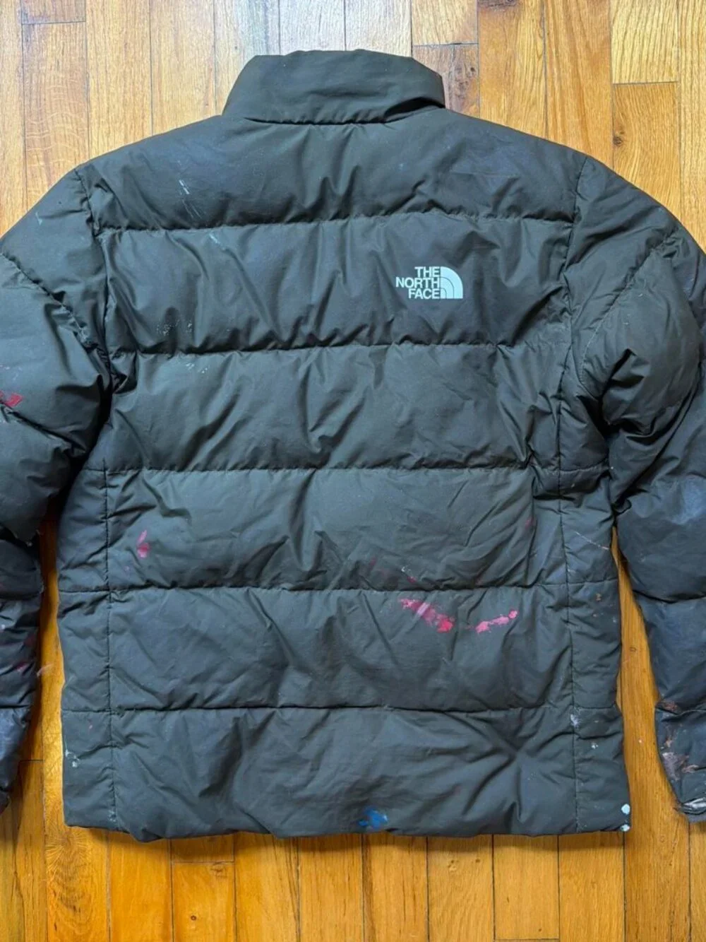 The North Face reversible olive green/black jacket with graffiti, small